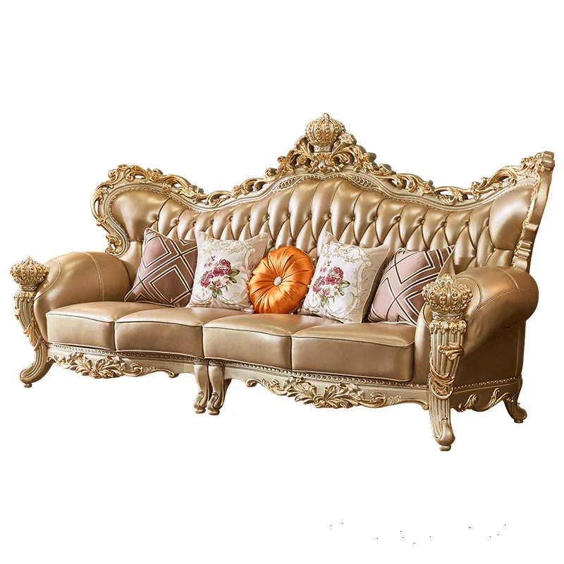 

European-style villa luxury leather sofa living room combination 2022 new high-end high-end luxury atmosphere