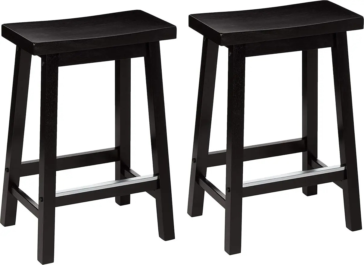 

Solid Wood Saddle-Seat Kitchen Counter-Height Stool, 24-Inch Height, Set of 2, Available in Black, Walnut or White