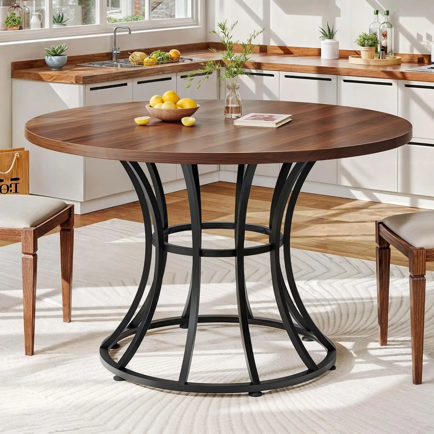 

Round Dining Table for 4-6 People 45.27 Inch Large Circle Kitchen Table Farmhouse Dinner Table with Heavy Duty Metal Base