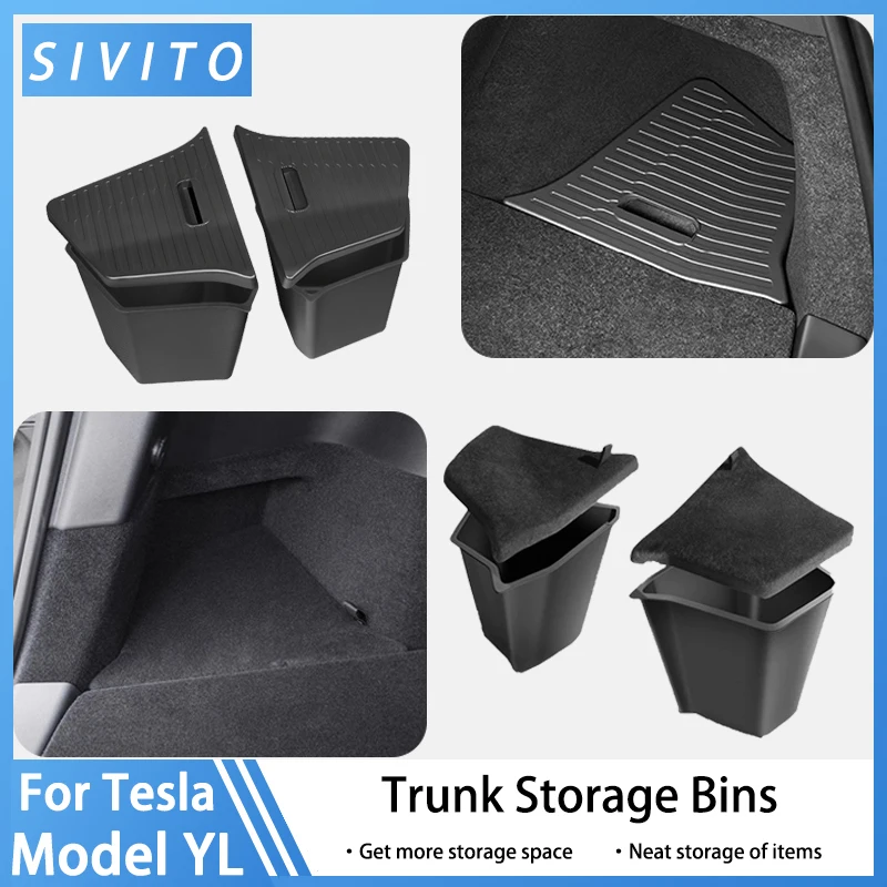 For Tesla New ModelYL 2026 Car Trunk Side Storage Box Flocking TPE Cover Mat Partition Board  Trunk Storage Bins Car Accessories