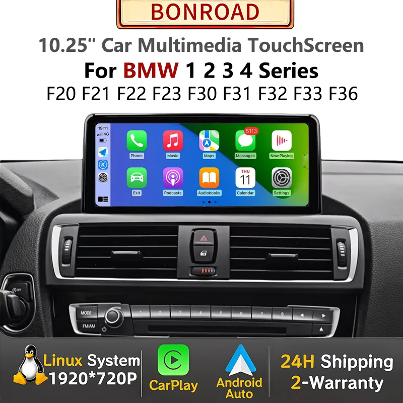 Schermo Touch Multimediale Wireless Carplay Android Auto Bonroad per BMW Serie 1 2 3 4 F20 F21 F22 F30 F31 F32 F33 F36 NBT GPS Stereo Youtube Autoradio