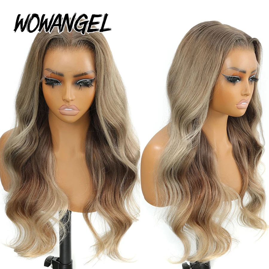 WOWANGEL 13x6 HD Lace Frontal Perücke Aschblond Balayage Body Wave Echthaarperücke Vorgezupft Ohne Klebstoff Tragefertige Perücke für Frauen – Detail 2