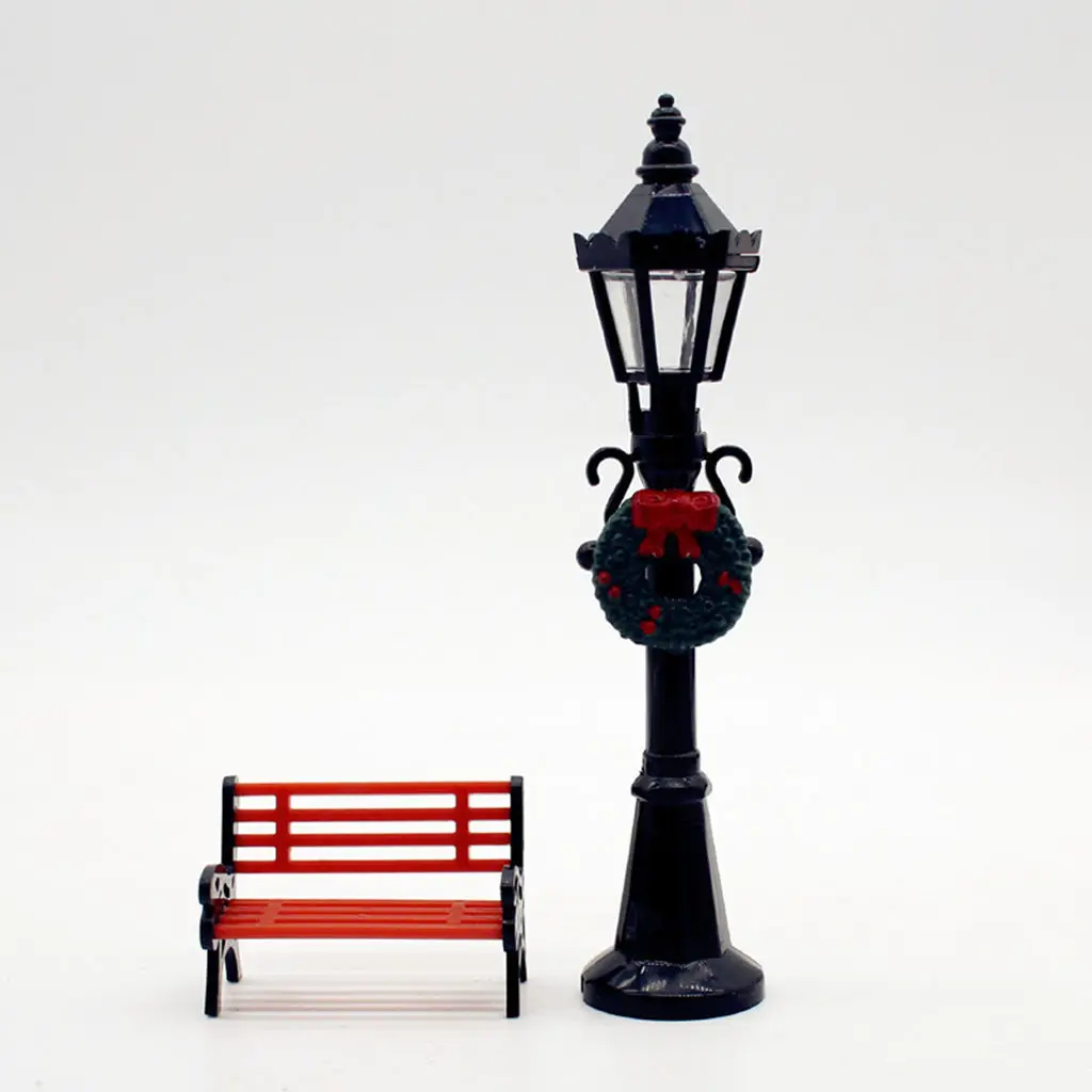 8picecs Puppenhaus im Maßstab 1:12, Miniatur-Straßenlaterne und Parkbank, lebensechte Garten- und Terrassendekoration, DIY-Landschaftsbau-Zubehör