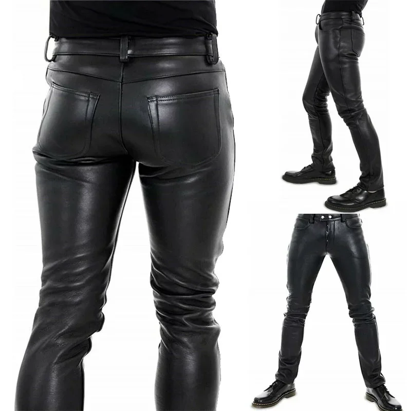 

Personality men's Leather Pants Slim Clothing PU leather skinny pencil pants