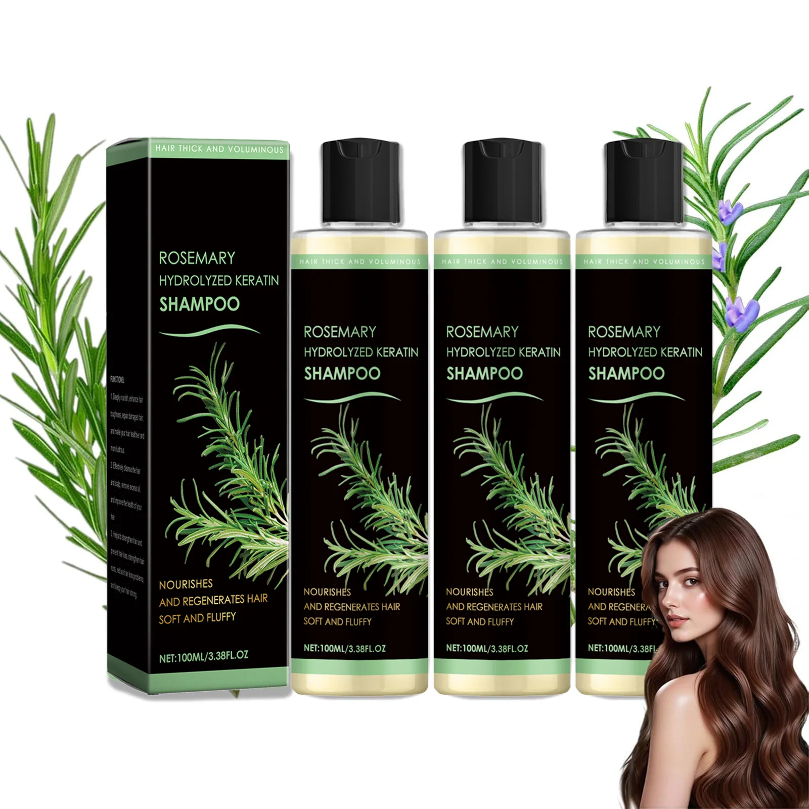 Champú de romero para el cuero cabelludo graso, tratamiento calmante de caspa y cuidado voluminizador, repara las puntas abiertas, champú Natural a base de plantas