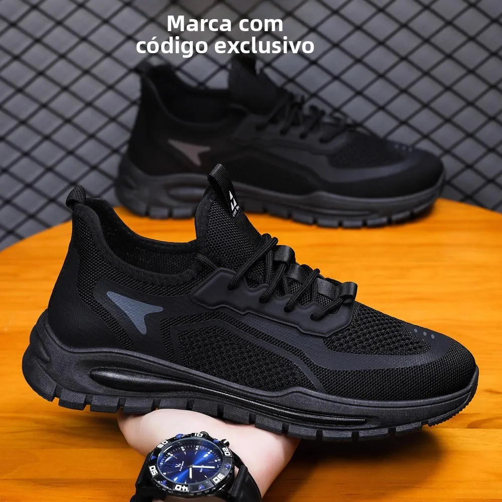 Tênis Masculino de Verão Respirável em Malha, Casual, Leve, Antiodor, Calçado de Segurança para Trabalho, Bico Redondo, Salto...