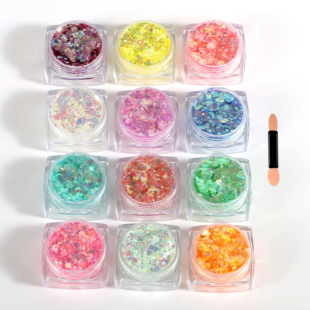 Bowitzki 12 cores que brilham no escuro glitter gel rosto glitter corpo glitter gel cabelo glitter gel uv glitter ou raves festivais ﻿