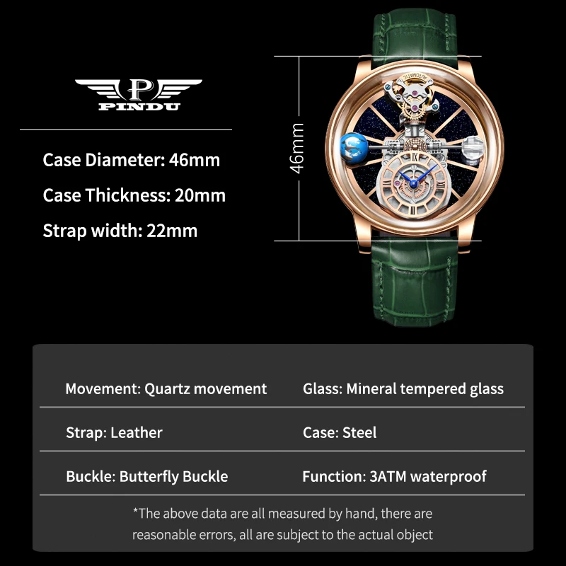 PINDU DESIGN Astronomia Celestial SeriesTourbillon Watch Men The Transparent Design Man Watches Quartz Wristwatch reloj hombre