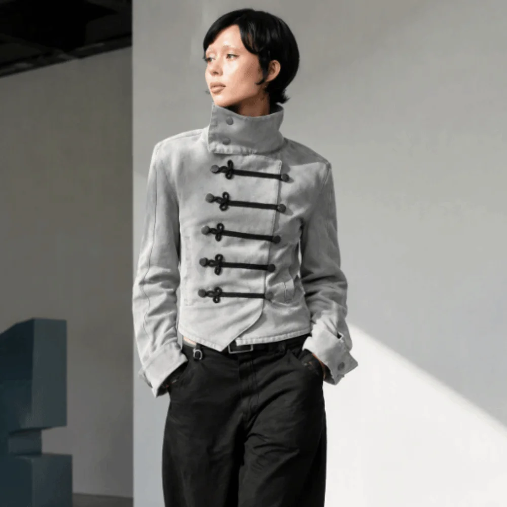 Napoleon style Short Jacket Slim Fit Multi-layer Fasteners Court style Coat Turtleneck Long sleeve Stand Collar Coat hPunk