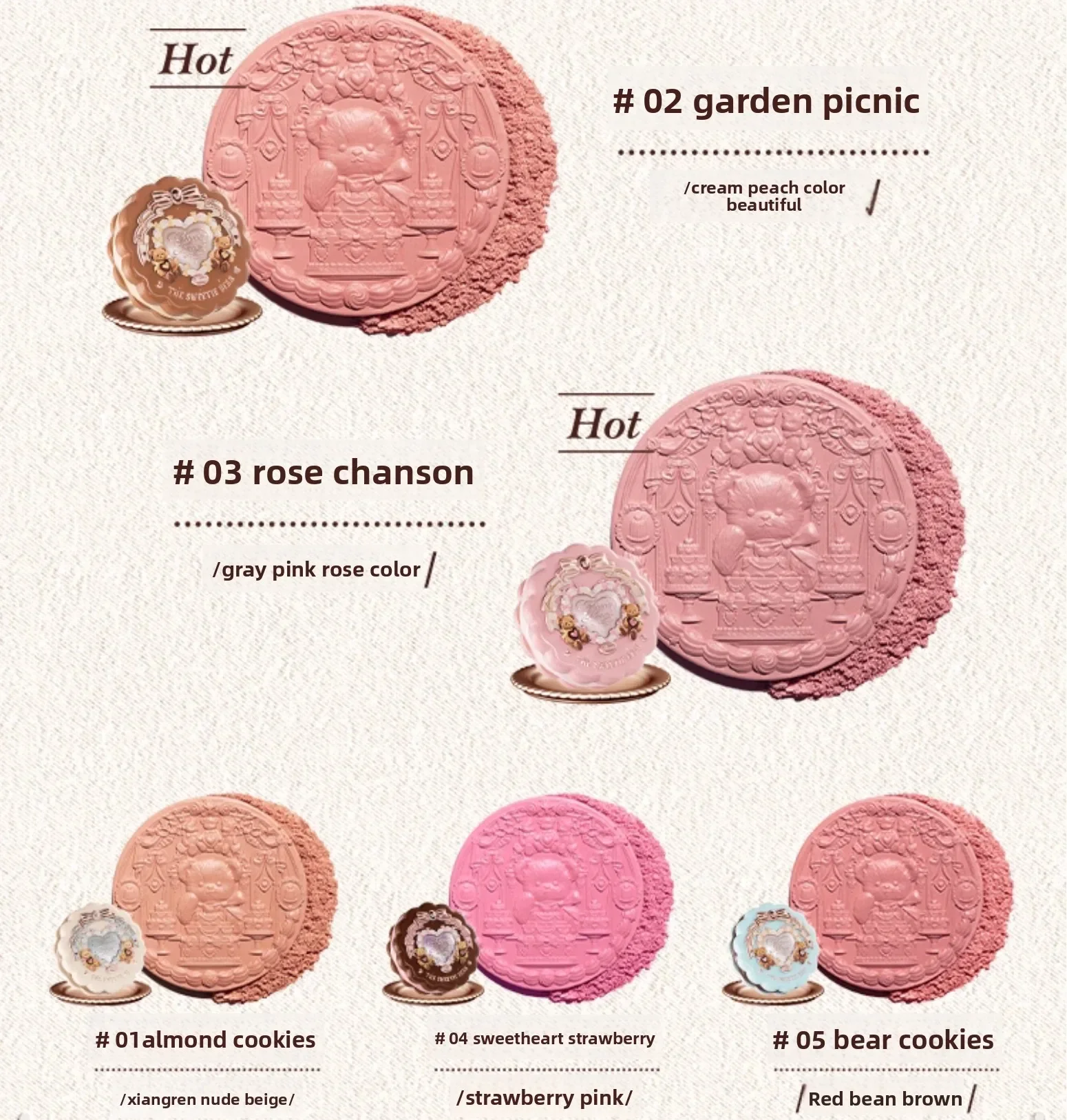 5 g de rubor de satén de seda Flower Knows - Cosméticos de maquillaje de aspecto natural Colección Sweetie Bear