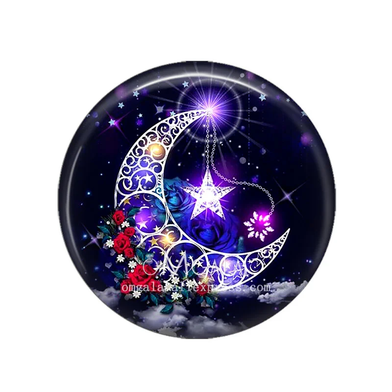 New Night Crescent Moon Style Stars 10pcs 12mm/18mm/20mm/25mm Round Photo glass cabochon demo flat back Making findings