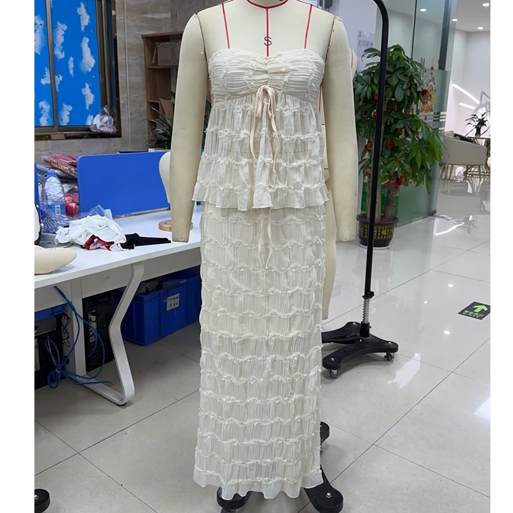 

Women Boho Sexy 2 Pieces Outfits Skirt Sets y2k Vintage Ruched Backless Tube Tops Maxi Long Skirts Holiday Beach Party 2025