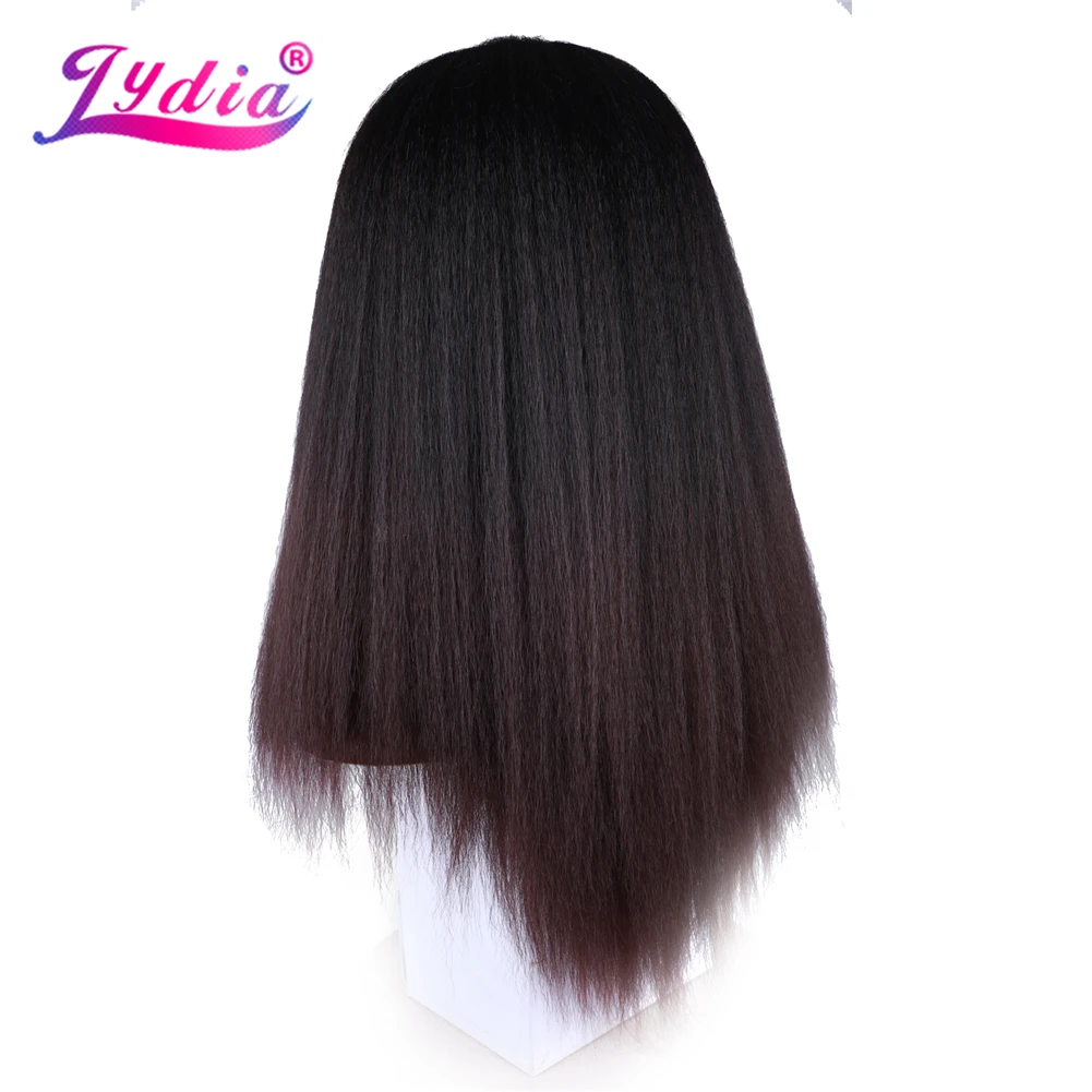 ليديا طويل غريب مستقيم الاصطناعية الدانتيل رئيس خط الباروكات النساء السود 2*5 مقاومة للحرارة اليومية والحفلات 20 بوصة الجانب الحرة ياكي كامل