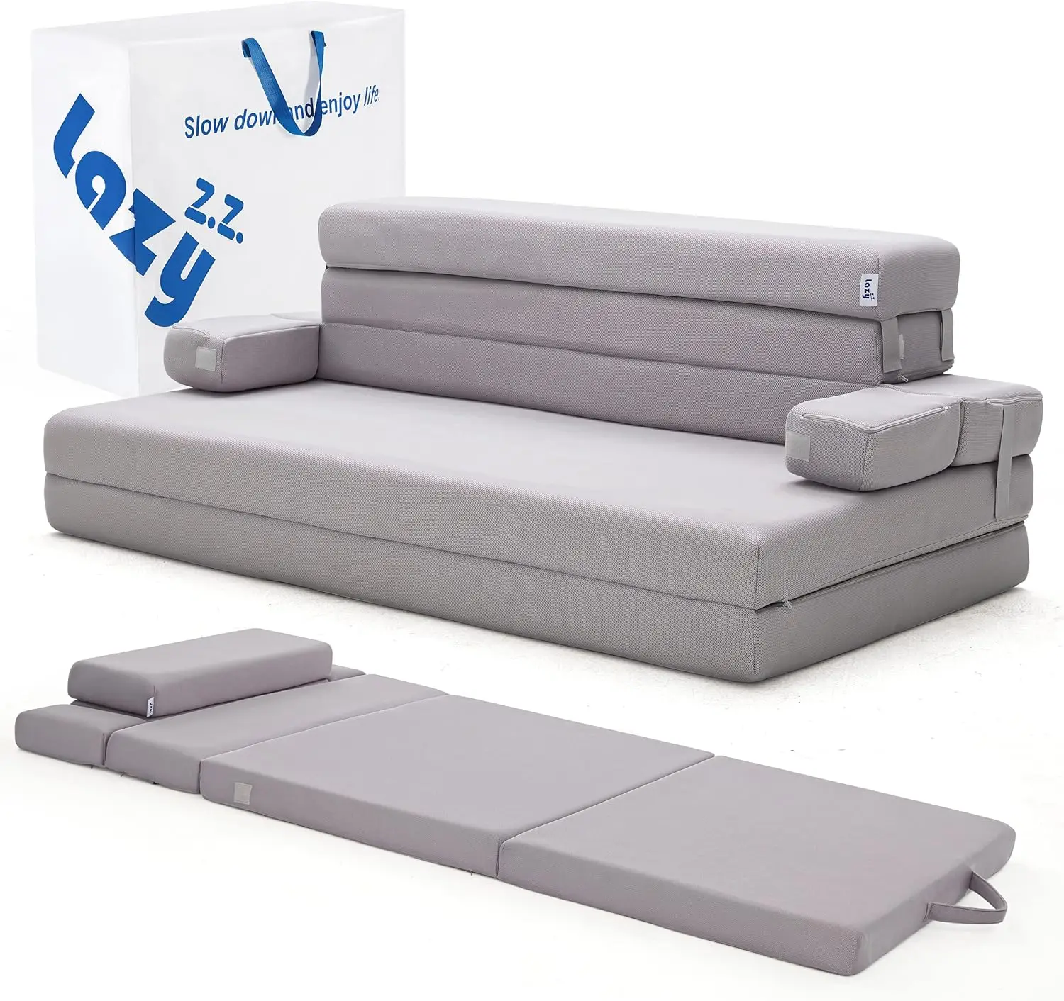 

Sleep 4 Inch Foldable Mattress,Portable Floor Mattress Couch with Headrest,Washable Cover,oldable Foam Couch Queen for Guest Bed
