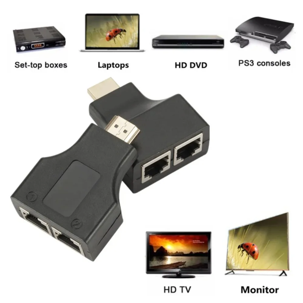 Przedłużacz 1080P HDMI-Comaptible Dual RJ45 CAT5E CAT6 UTP LAN Ethernet HD wzmacniacz i powielacz Adapter do 30m dla HDTV HDPC