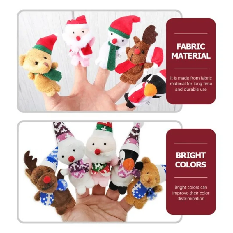 Natal Finger Puppets Brinquedos para crianças, alces, Papai Noel, boneco de neve, personagem pinguim, favores do partido, mãos, 5pcs