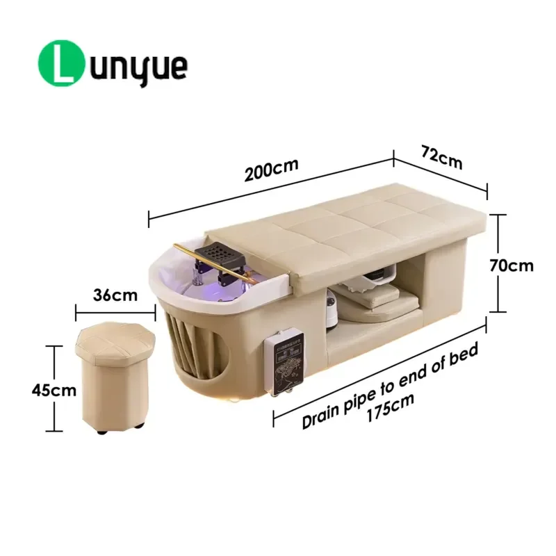 Modern Shampoo Chair with LED Ceramic Basin Stainless Steel Frame Smoke Function Durable PU Leather Head Spa for Hair