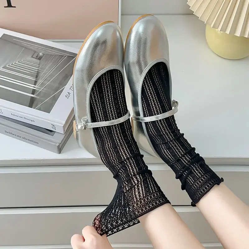 Summer JK Lolita Girls Socks Cute Kawaii Frilly Ruffle Socks Women Hollow Out Thin Cotton Socks Mesh Breathable Lace Loose Sox