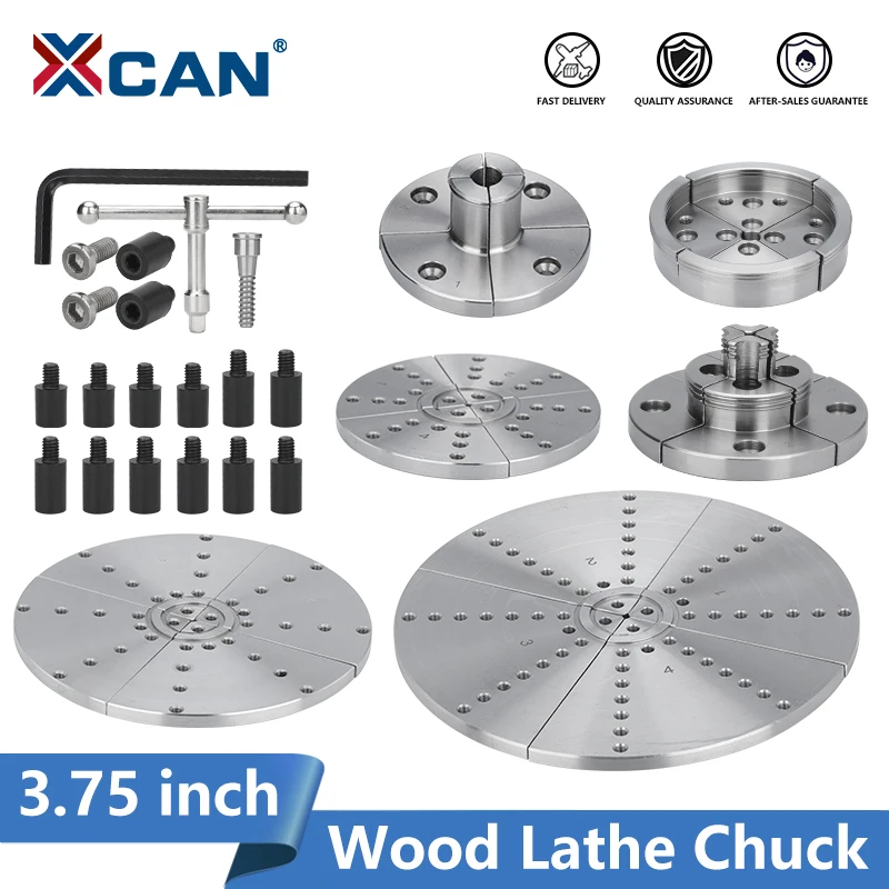 XCAN Wood Lathe Chuck 3.75 inch Step Round Pin Jaw Self Centering Parts Wood Lathe Turning Tools