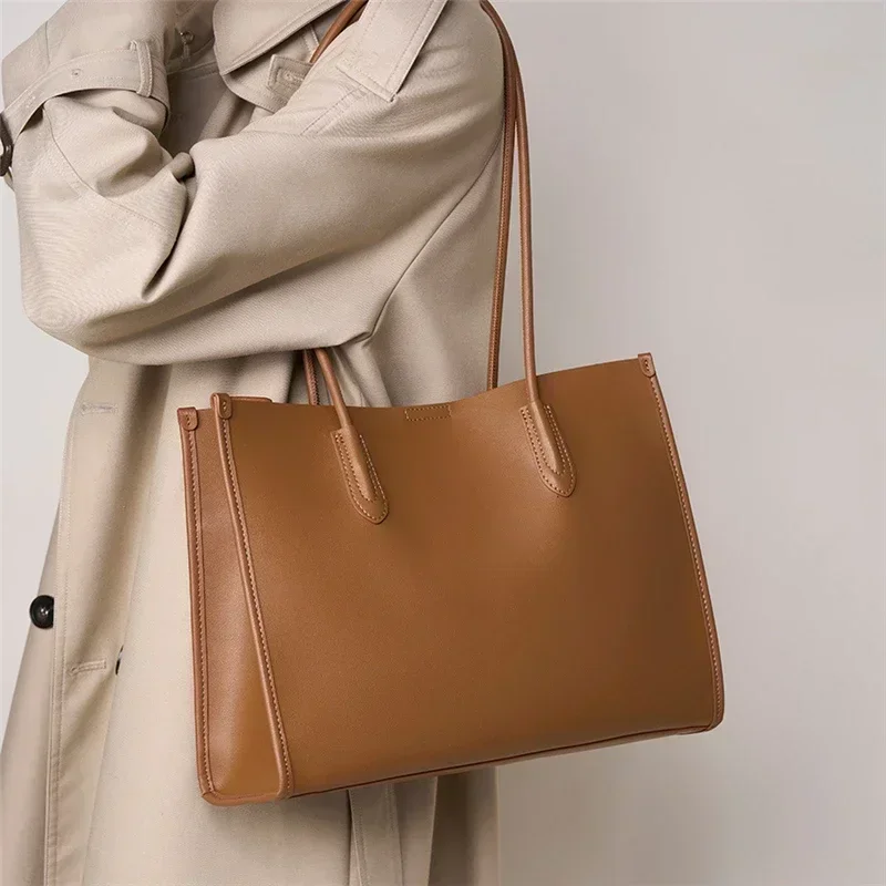 Burminsa-Bolso grande de piel de vaca para mujer, bolsa de mano de 3 capas, de diseñador, tendencia A4, 2024