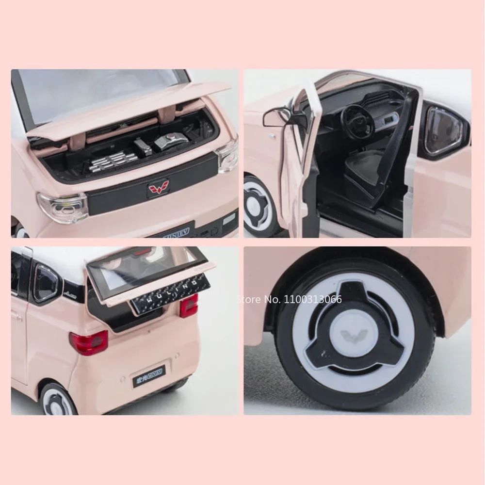 1:24 Modello di Macchinine Scala WULING HONGGUANG MINI EV Pressofuso in Lega Ruota Tirare Indietro con Modelli di Veicoli musicali leggeri Giocattoli per bambini