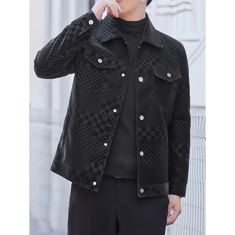

Checkered Leather Jacket Women's Loose Fit Spring Season Other Material 100% Sleeve Long Other Design Other Collar