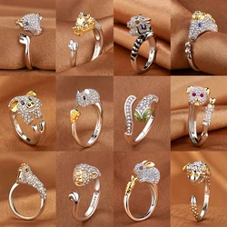 New Shiny Luxury Animal Ring Rabbit/Pig/Dragon/Horse/Monkey/Snake/Sheep/Tiger/Dog/Rat Crystal Rings for Women Girl Gift Bijoux