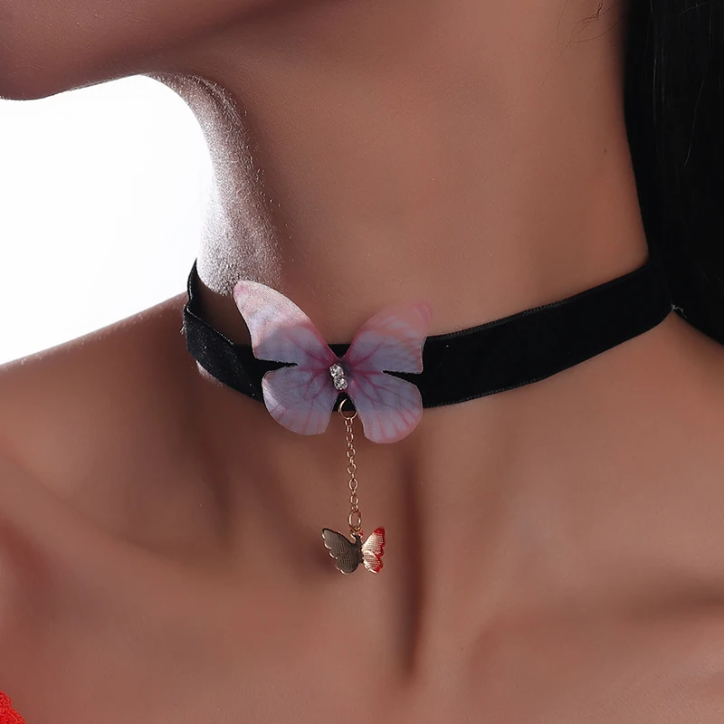 Aihua Heißer Verkauf Nettes Mädchen Schwarz Samt Spitze Schmetterling Blume Choker Halskette Sexy Loli JK Student Schlüsselbein Hals Kette Schmuck – Detail 33