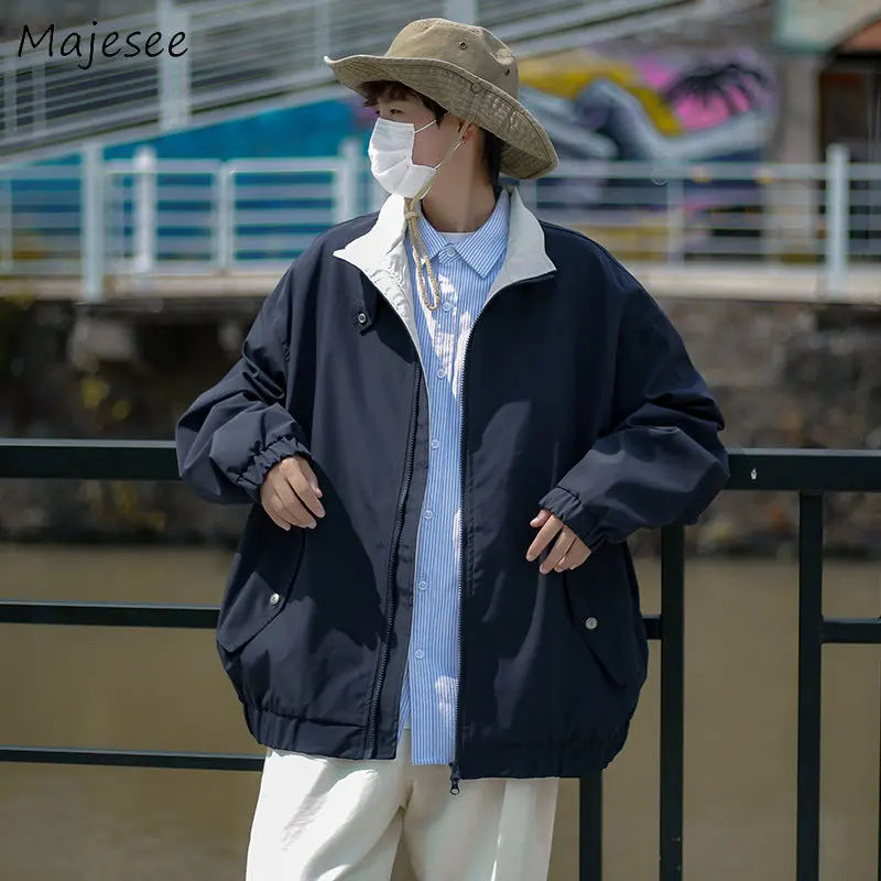 

M-3XL Cargo Jackets Men Harajuku Baggy Stand Collar Japanese Teens Simply Vintage Techwear Preppy Unisex Minimalist Trendy