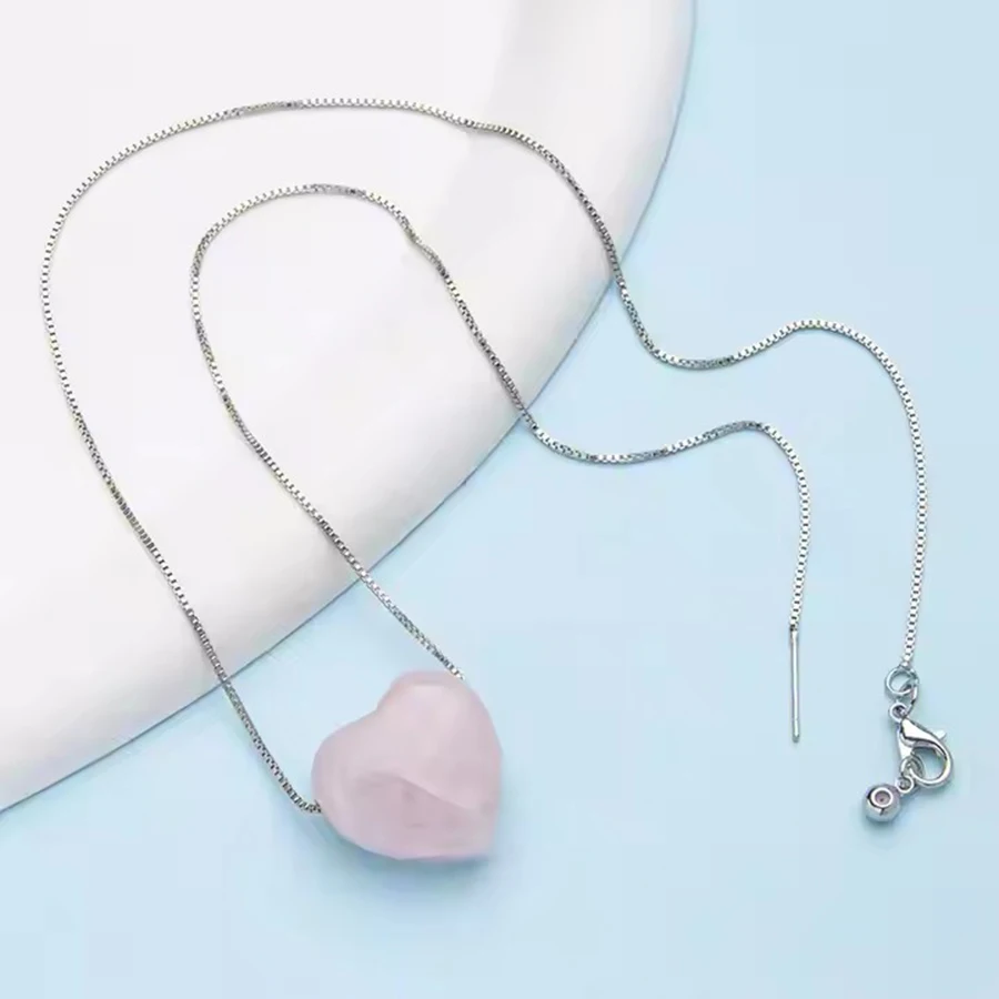 Natural Crystal Stone gemstone agate Raw stone love Pendant Necklace Stainless Steel Chain Gemstone Jewelry for women and men - Image 4