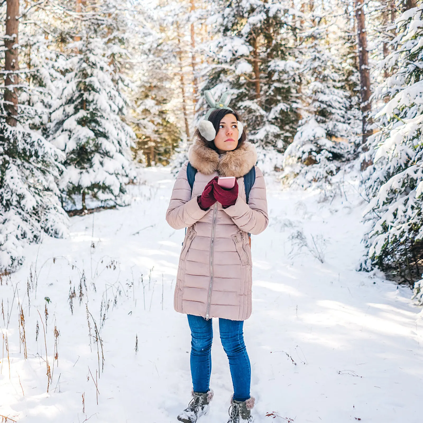 Rabbit Ear Earmuffs for Adults – Soft Warm Winter Ear Warmers for Cold Weather Outdoor Use