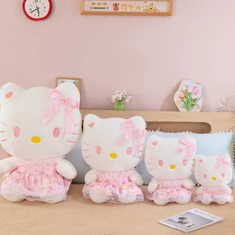 70 cm Sanrio Kawaii Hello Kitty Plüschtier im Prinzessinnenkleid, süße Lolita KT Katze, gefüllte Puppe, Dusche, Geburtstagsgeschenk für Kinder und Mädchen