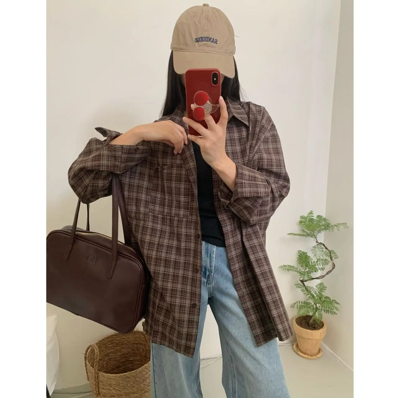 

Свободные длинные све женские повседневные рукава, повседневные свободные брюки, клетчатый воротник на одной пуговице, кофейного цвета, осенняя мода