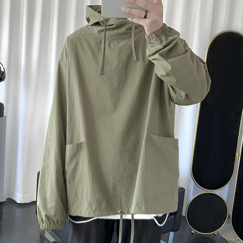 Hip Hop Men Autumn Hoodie Solid Color Hooded Long Sleeve Drawstring Streetwear Men Hoodie Warm Loose Oversized Men Garment