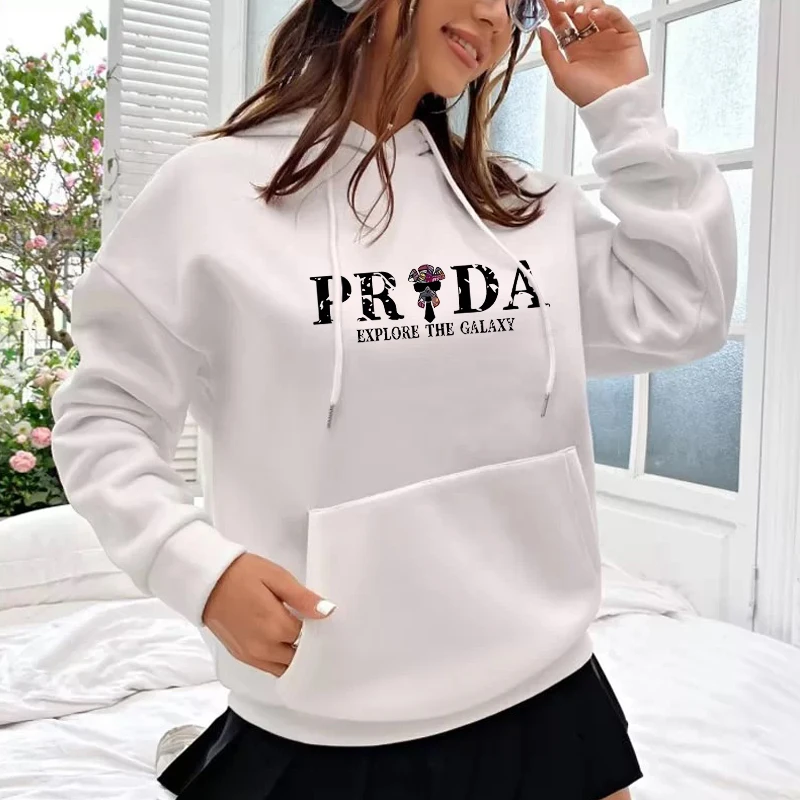 

Womens Letter Graphic Hooded Sweatshirt Street Warm Pullover Hoodies New in Autumn Fleece Hoody Hip Hop Comfortable Female Cloth