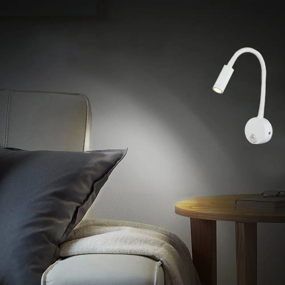 

3W Led Bedside Reading Lamp Small Size No Glare Eye Protection For Home Office Dormitory Flexible Gooseneck Wall Mounted Desk