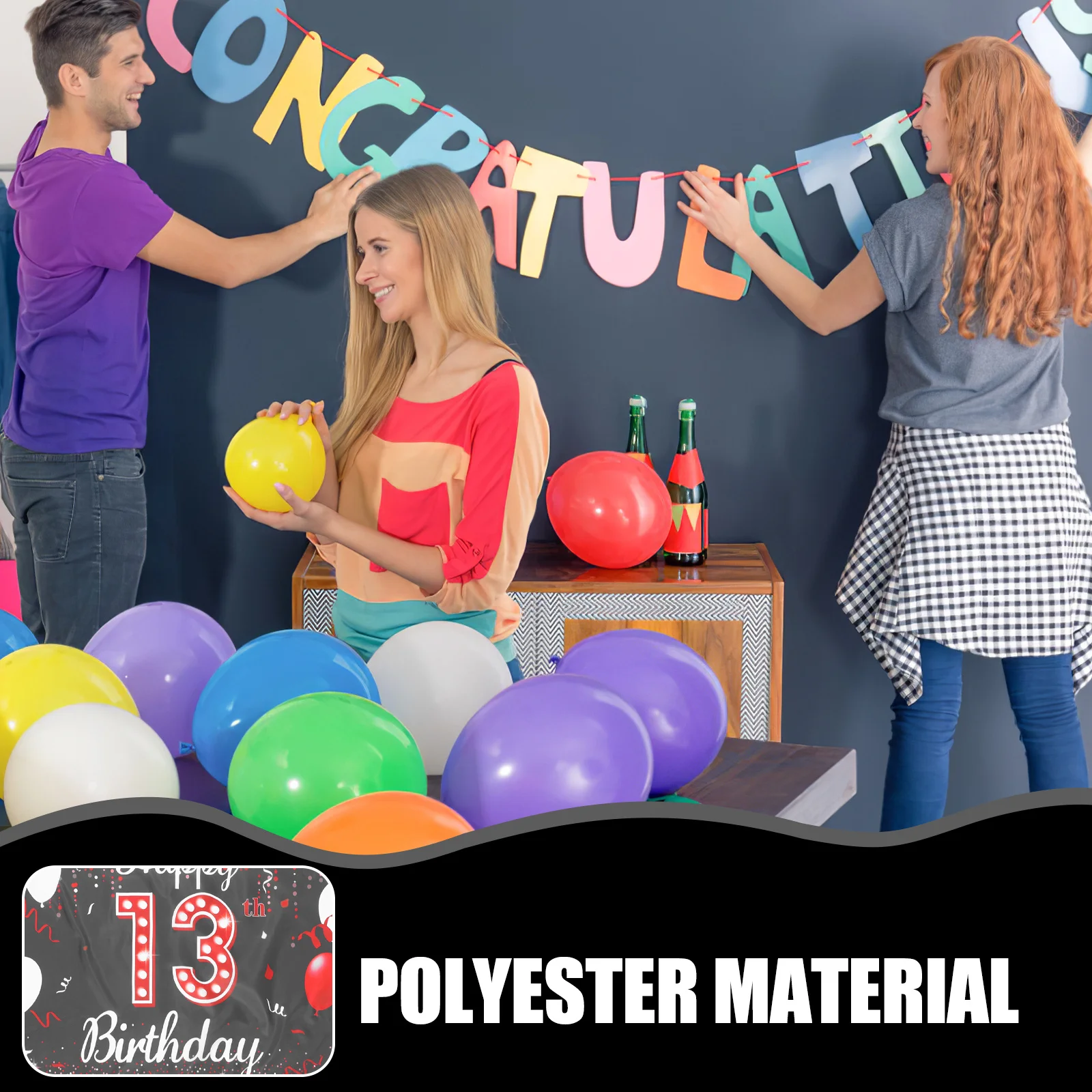 

13th Birthday Backdrop Cloth Bright Color Fabric Banner Easy Hanging Party Photo Photography Background Decorations