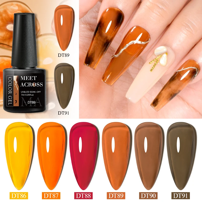 MEET ACROSS 7ML Jelly Amber Gel Nail Polish Crystal Translucent Dull Color Nail Art Gel Semi Permanent UV Gel Polish Varni