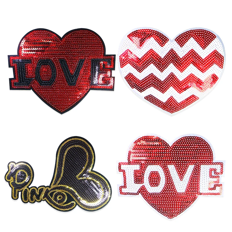 

Shiny Love Red Heart-shaped Sequin Icon Embroidered Applique Patch For Clothing DIY Iron on Patches on the stickers