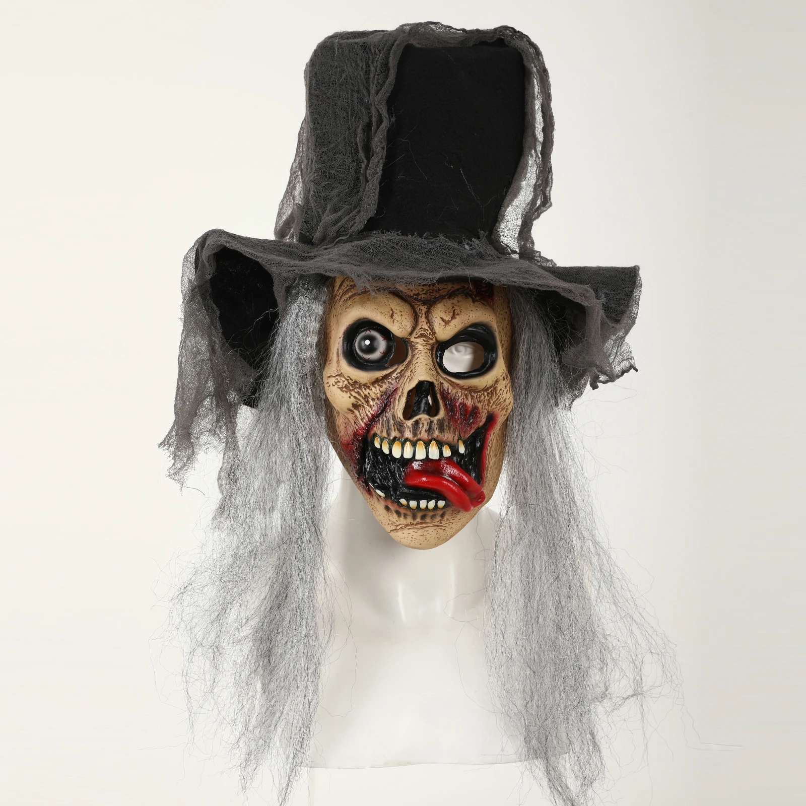 해골 마스크 할로윈 무서운 해골 유령 얼굴 한쪽 눈 라텍스 풀 페이스 마스크 소름끼치는 혀 뻗어나는 마스크 코스프레 의상 소품