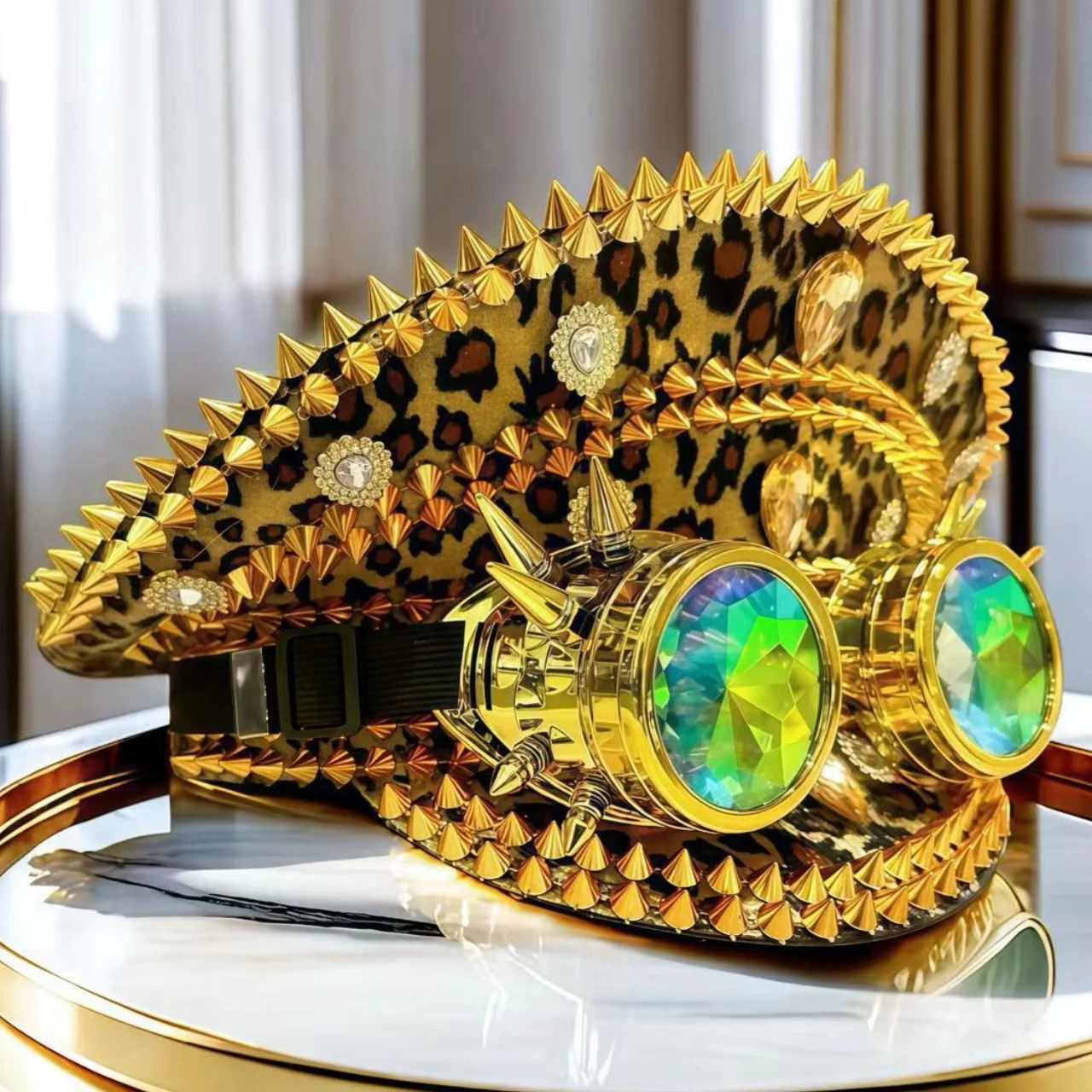 Leopard Print Steampunk Captain Hat occhiali Punk Gold Music Festival Masquerade berretto militare Costume Cosplay Accessor Unisex