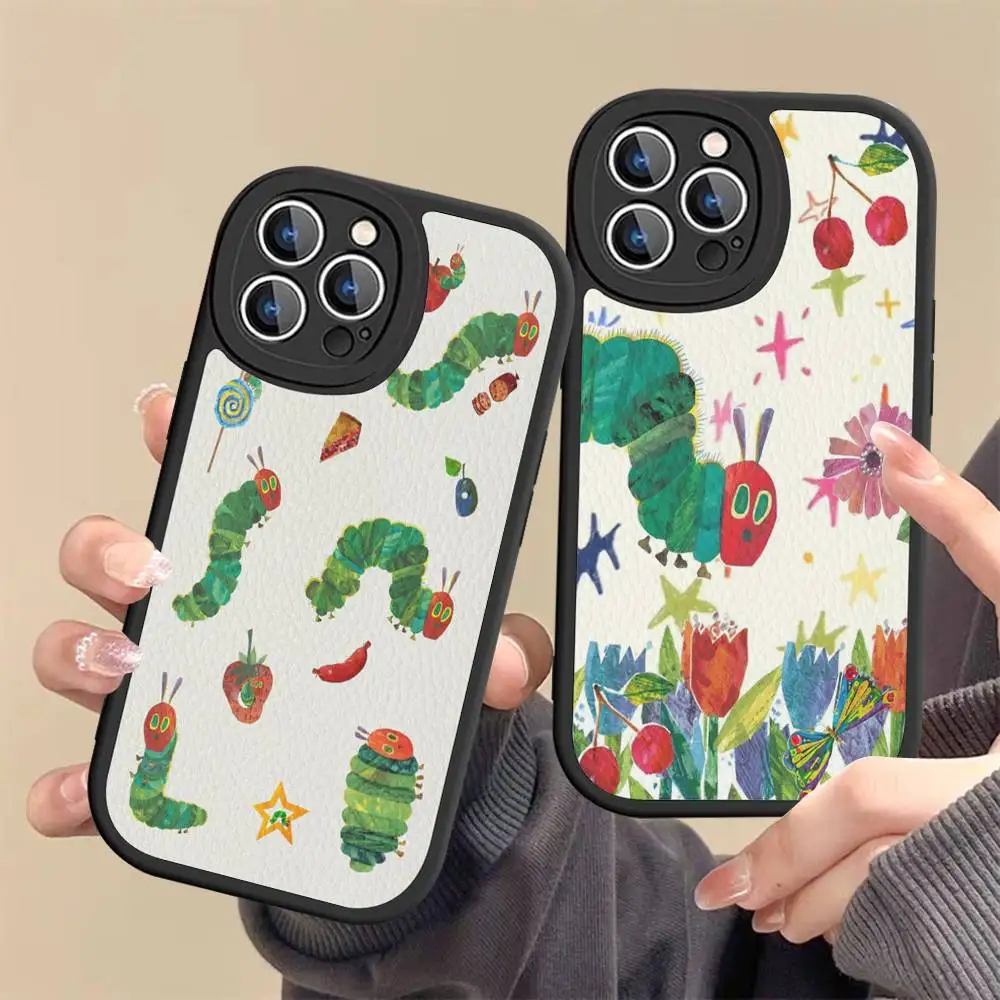 Die sehr hungrige Raupe Silikon-Handyhülle für iPhone 16 15 14 13 12 11 Pro Max Mini Leder Soft Cover