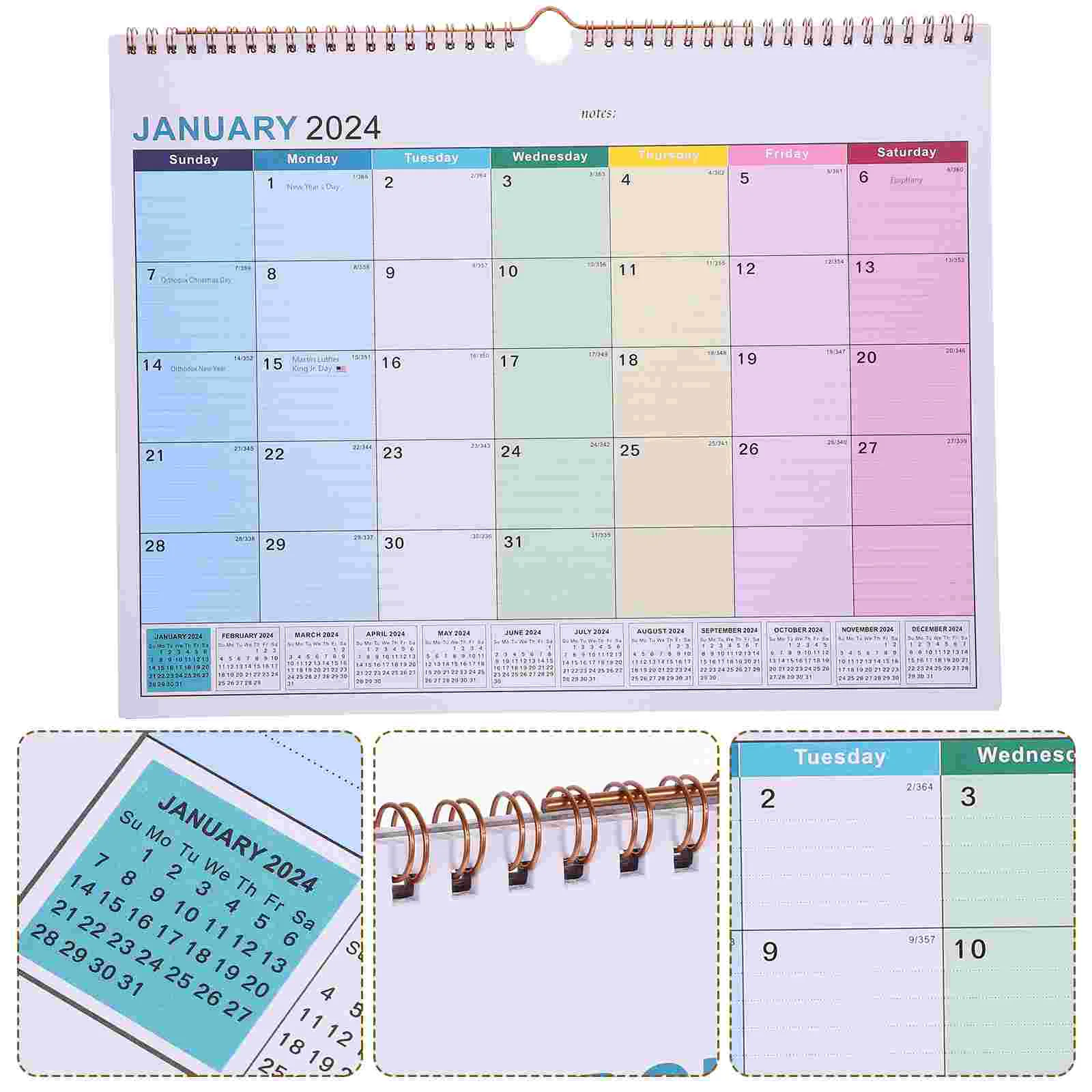 2024 -2025 Calendar Reminder Noting Hanging Monthly Wall Spiral Simple for Home Paper Sturdy Lightweight Daily Use