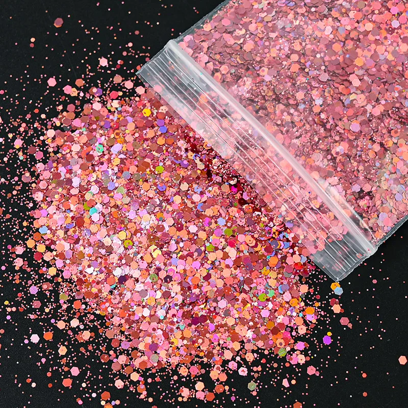 Ultra-บาง Glitter 50G Chunky เลื่อม3มม.เลเซอร์3D เล็บ Holographic Paillettes สัตว์เลี้ยงหลวมเลื่อม DIY เล็บตกแต่งศิลปะ