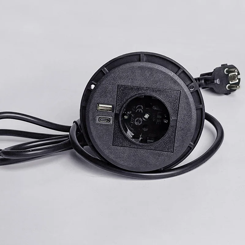 Desktopcontactdoos Multifunctionele EU-aansluiting met 2USB/USB Type-C verzonken desktopstekker Ronde aansluiting