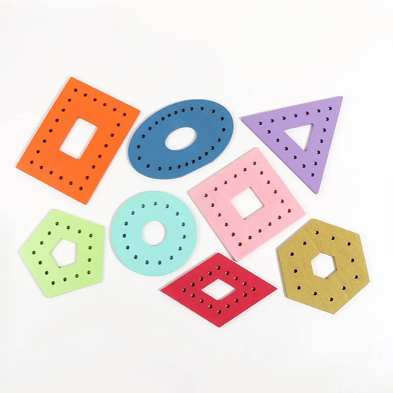 Wooden Lacing Cards Threading Game Teaching Aids Lacing Shapes Kids Valentines Gifts for Airplane Toddlers Baby Kids Kids Gifts