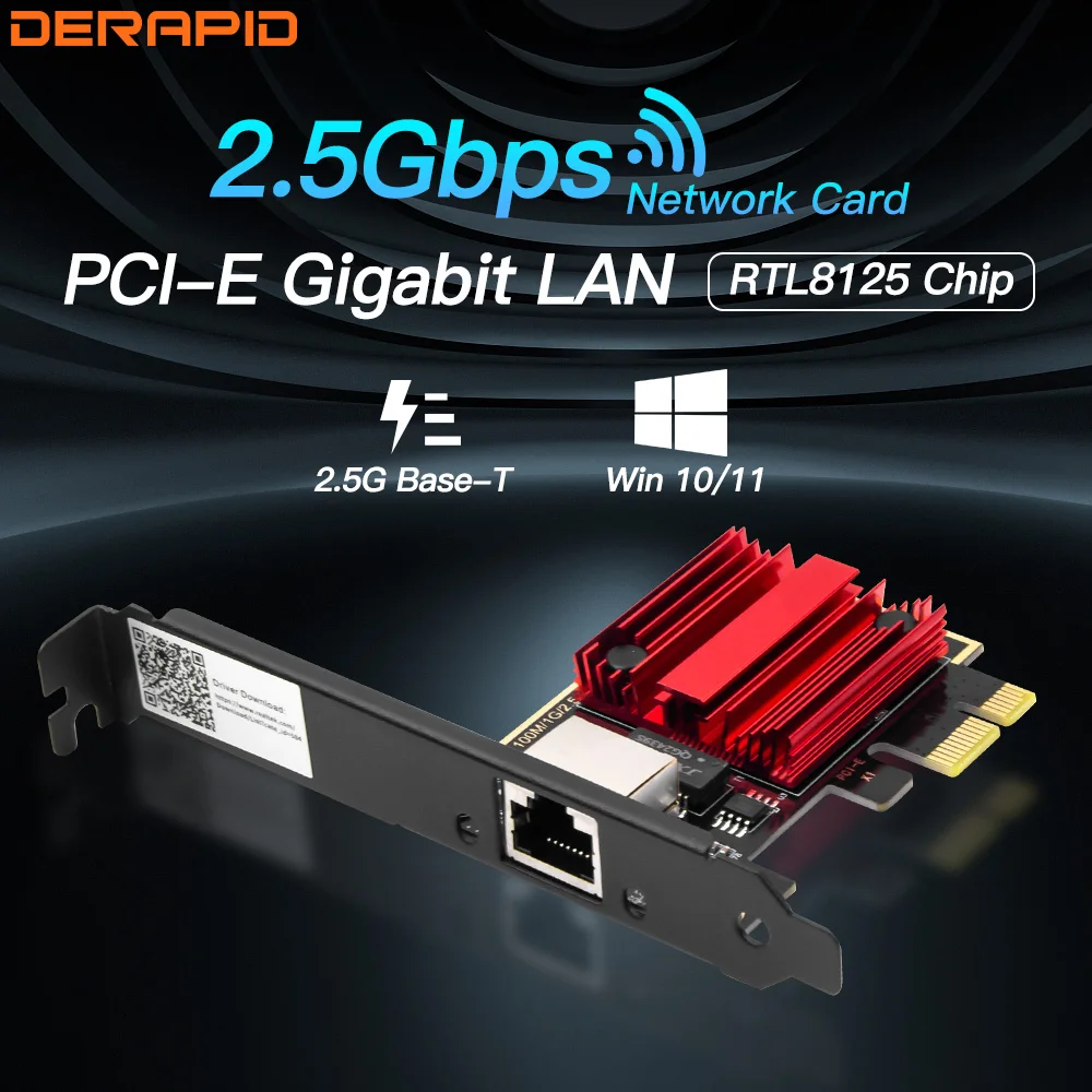 

2,5G PCI-E к RJ45 сетевая карта RTL8125B чип 100/1000 Мбит/с 2,5 Гбит/с PCIE X1 Ethernet проводной LAN контроллер адаптер для Win10/11