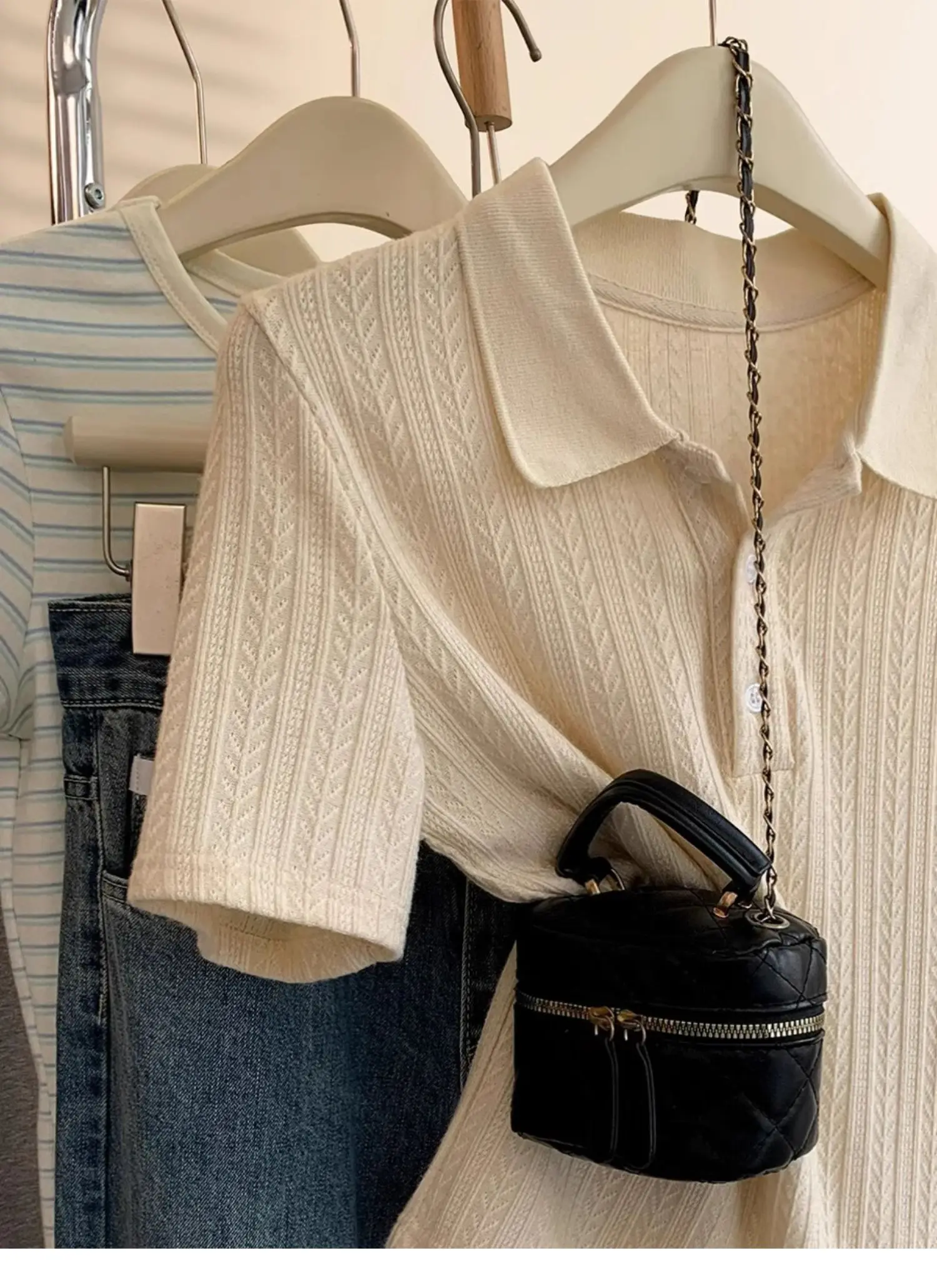 Odzież damska Nowy sweter z dzianiny z kołnierzykiem, damskie pulowery, swetry, sweter z krótkim rękawem, sweter dzianinowy, pulower, damskie topy Q2532