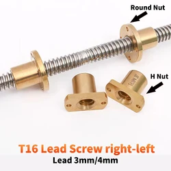 1PC 304 stainless steel T16 Lead Screw right-left length100-1000mm Lead 3/4mm with Nuts Brass H Flange Nut for 3D Printer part