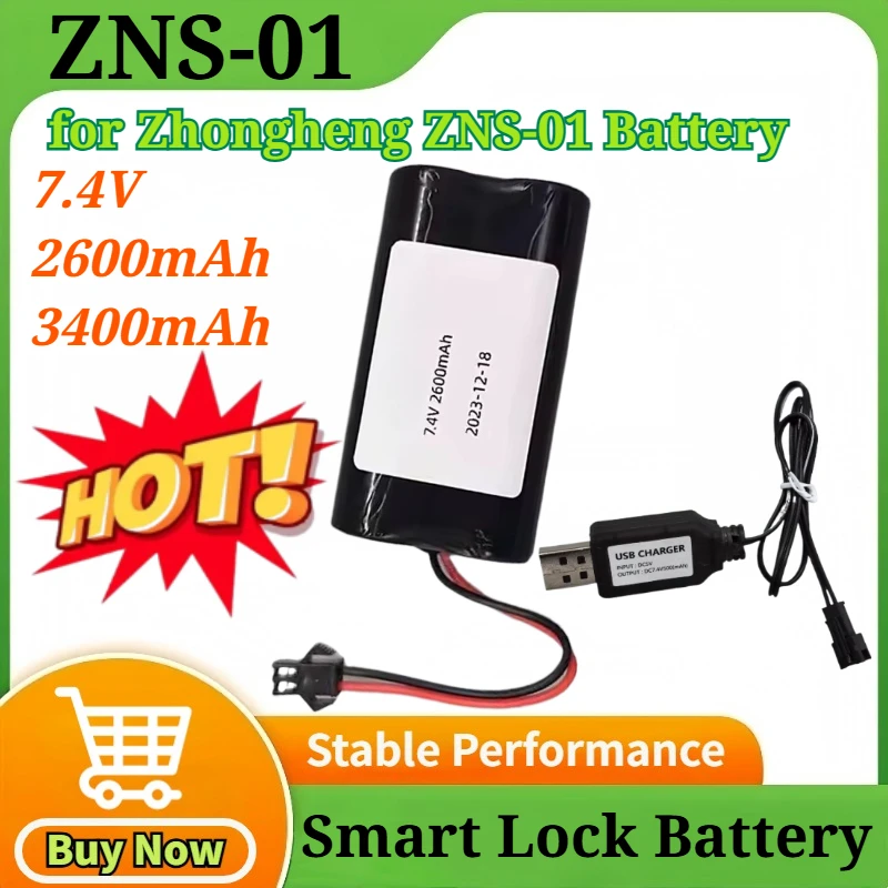 

7.4V 2600mAh/3400mAh for Zhongheng ZNS-01 Battery Black Rechargeable Lithium Battery Charger Accessory for Smart Lock